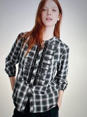 JCrew Embellished Buttonup Shirt in Forest Tartan